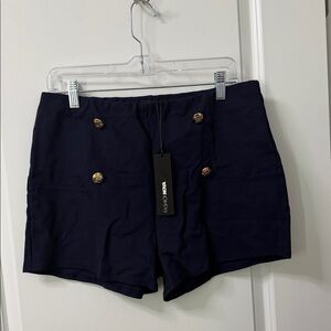 Fashion Nova High Waist Navy Shorts with Gold Buttons